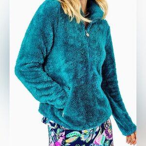 Lilly Pulitzer Teal Plush Half-Zip Pullover Sweater